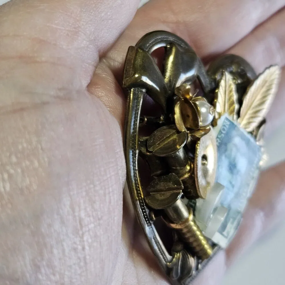 Ooak Vintage Heart Tramp Art Folk Art Brooch Pin Unique Eclectic